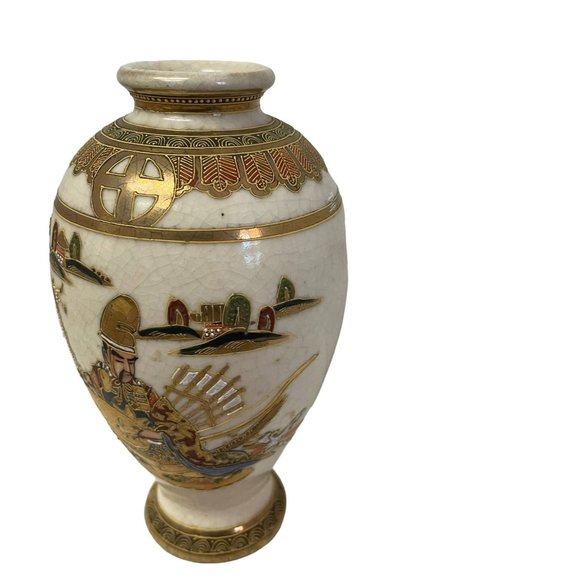 Vintage Kyo Satsuma Export Vase Kusube Mark Early 20th Century Kyoto Porcelain - Picture 11 of 11